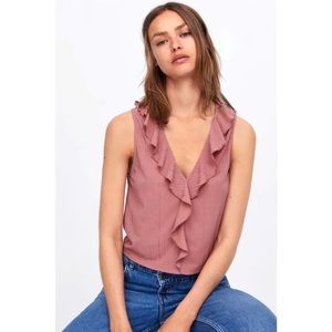 Rose Ruffled Sleeveless Top Size Small